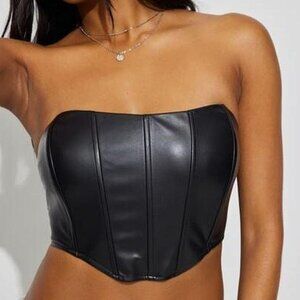 Garage | faux leather corset top in black